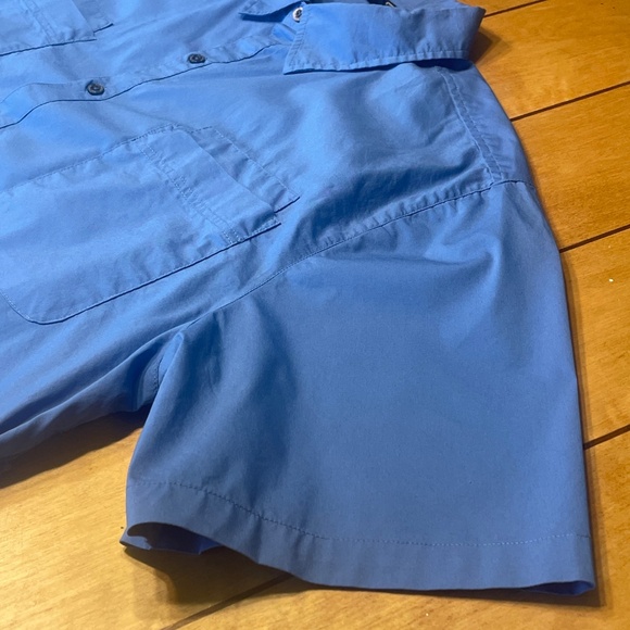 Scottevest Beachcomber Button Up Shirt XL Blue Multiple Hidden Pockets EUC - Picture 4 of 15